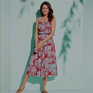 Talbots Red Oasis Midi Tropical Dress Size 10